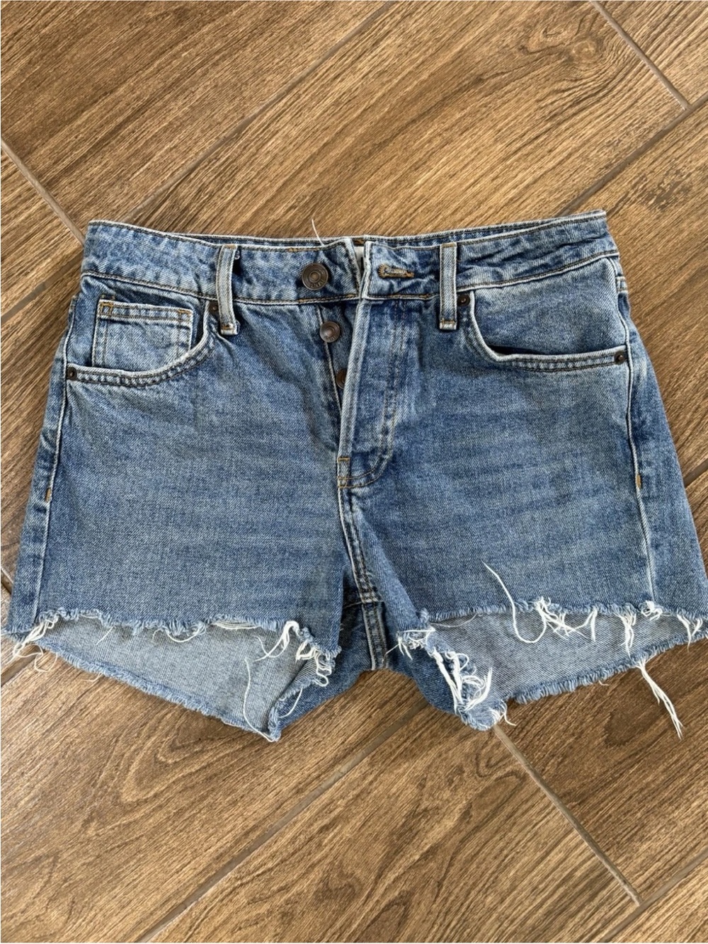 BDG Urban Outfitters High Rise Button Fly Denim Shorts 27 Raw Hem Distressed Y2K